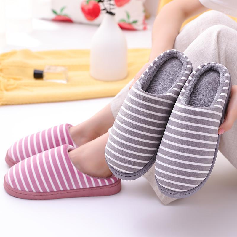 

Stuffed Winter Warm Cotton Indoor Slippers Plush Striped Harajuku Anti-slip Home Shoes Fashion Women and Men Floor Flip Flops1, Red