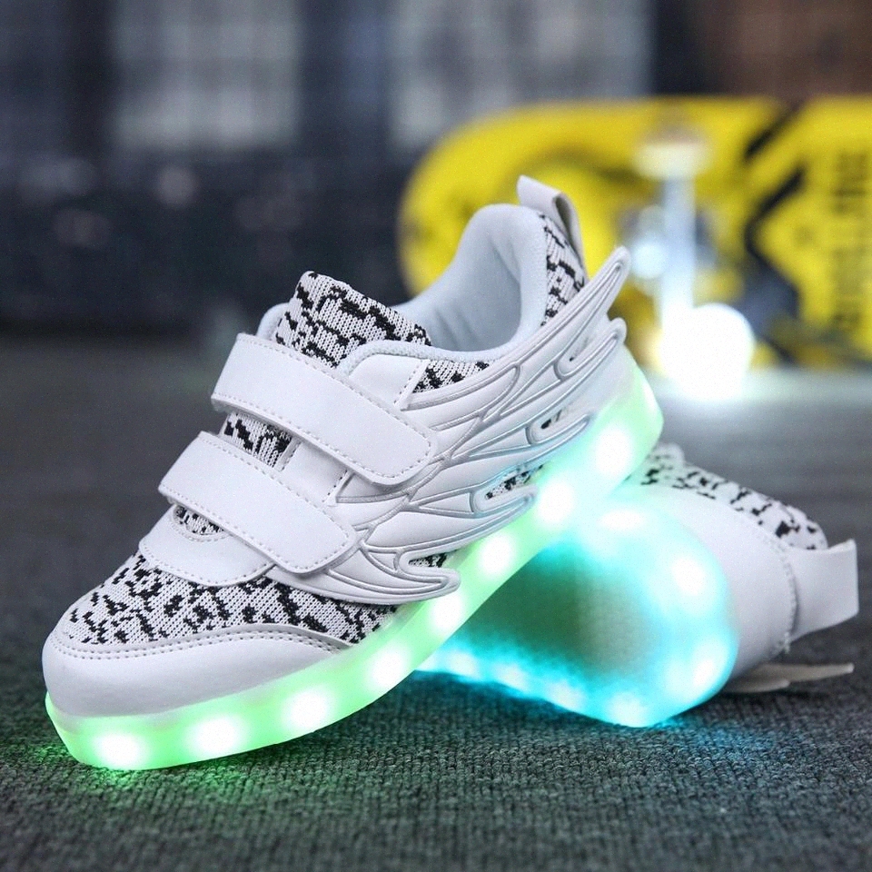 

2018 Fashion New USB Charging Led Children Shoes With Light Up Kids Boys&Girls Luminous Sneakers Glowing Shoes Wing Pink Black #8c8s