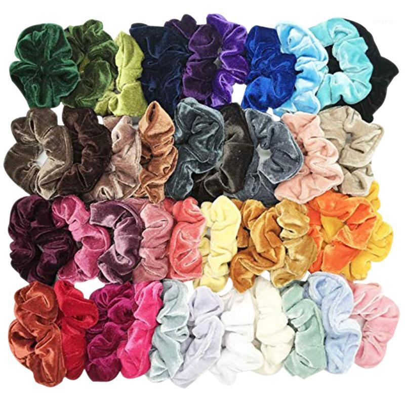 

40Pc Girls Hair Ring Women Elastic Hair Scrunchies Rope Solid Scrunchies Band Female Velvet Ponytail Holder Accessories @201, Red