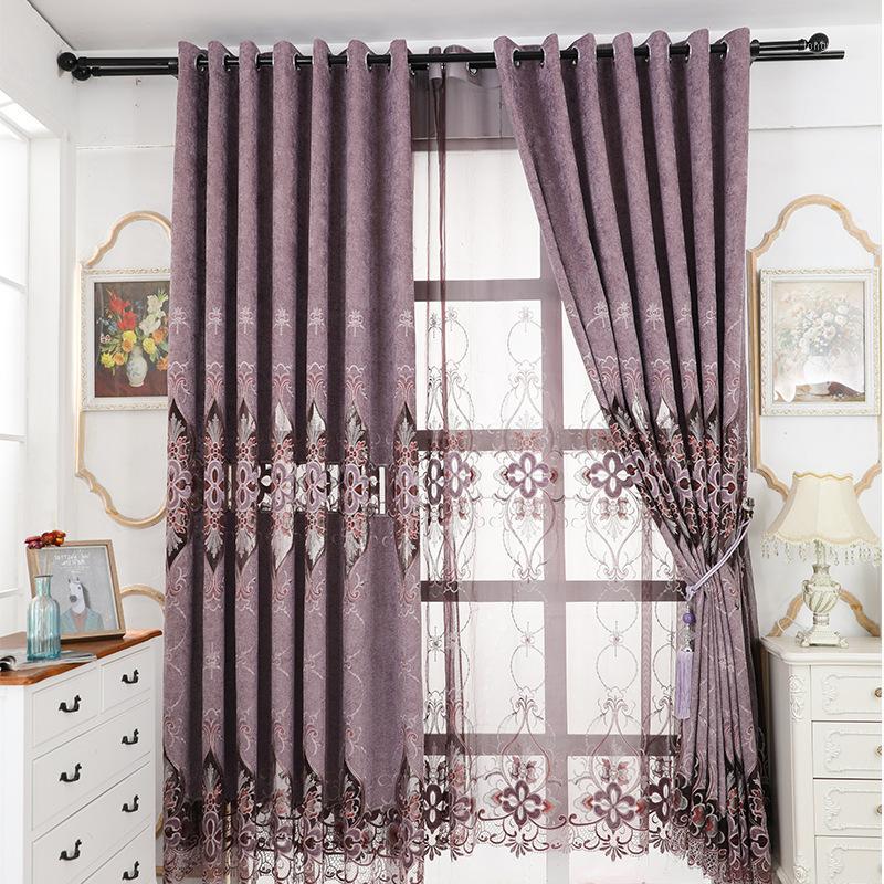 

Manufacturer Zhijia Curtain Products High-grade Chinese Classical Chenille Fabric Living Room Bedroom Embroidered Curtain Fabric1, Coffee tulle
