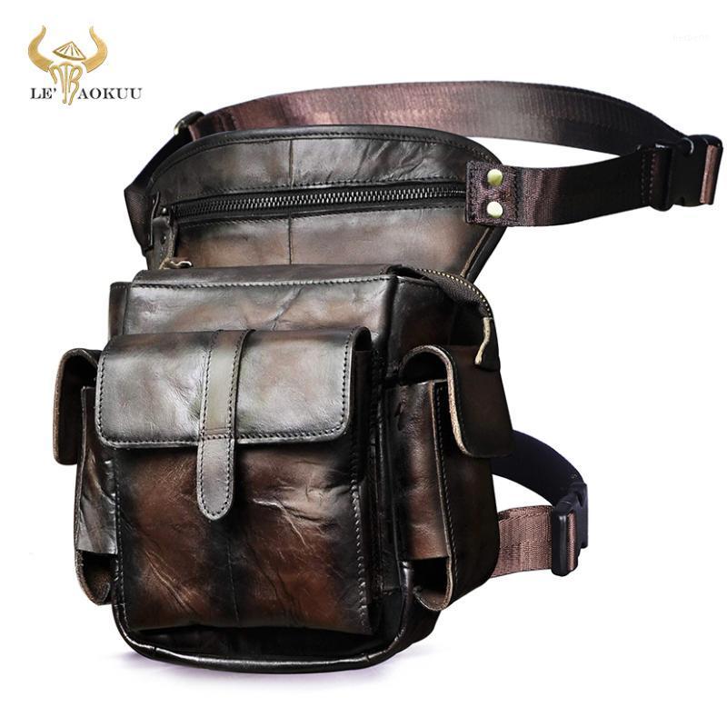 

Soft Original Leather Men Design 8" Messenger Shoulder Bag Multi-function Coffee Fanny Waist Belt Pack Leg Drop Bag Pouch 913-51, Black