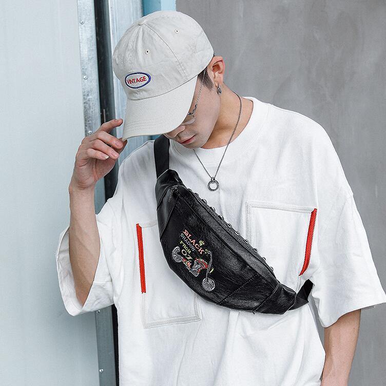 

wholesale men handbag embroidery fashion shoulder bag street trend rivet purse outdoor leisure multifunctional rivets mens chest bags, Black