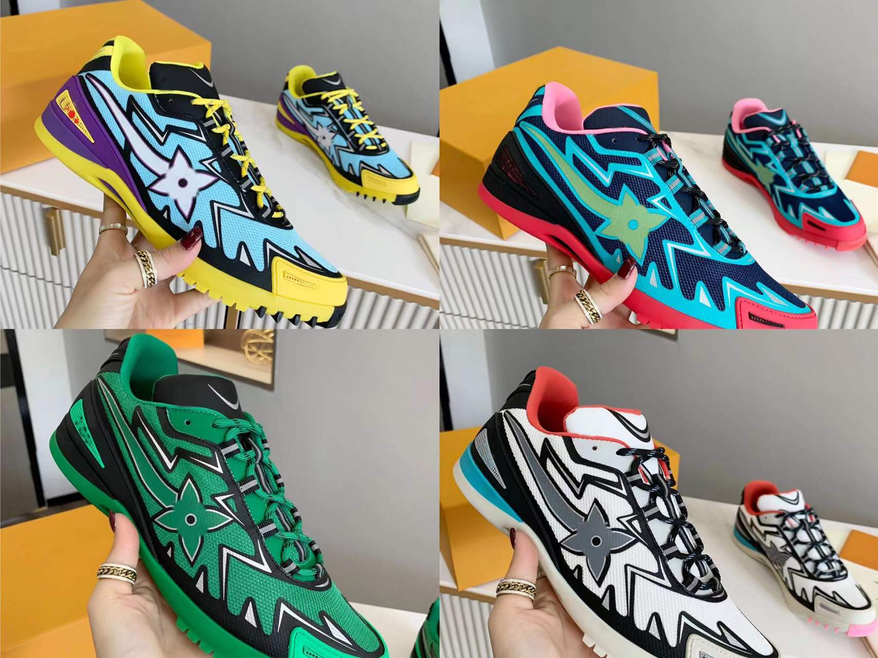 

SPRINT sneakers Designer luxury men Casual Shoes leather Rubber Low Top Platform Shoes Flowers pattern printing01, Color1