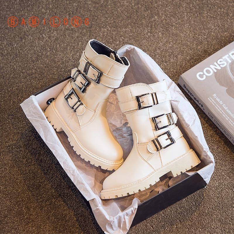 

BAMILONG Spring Autumn New British Girls Boots Fashion Children's Boots Soft Soled Anti Slip Little Boys High B414, Black