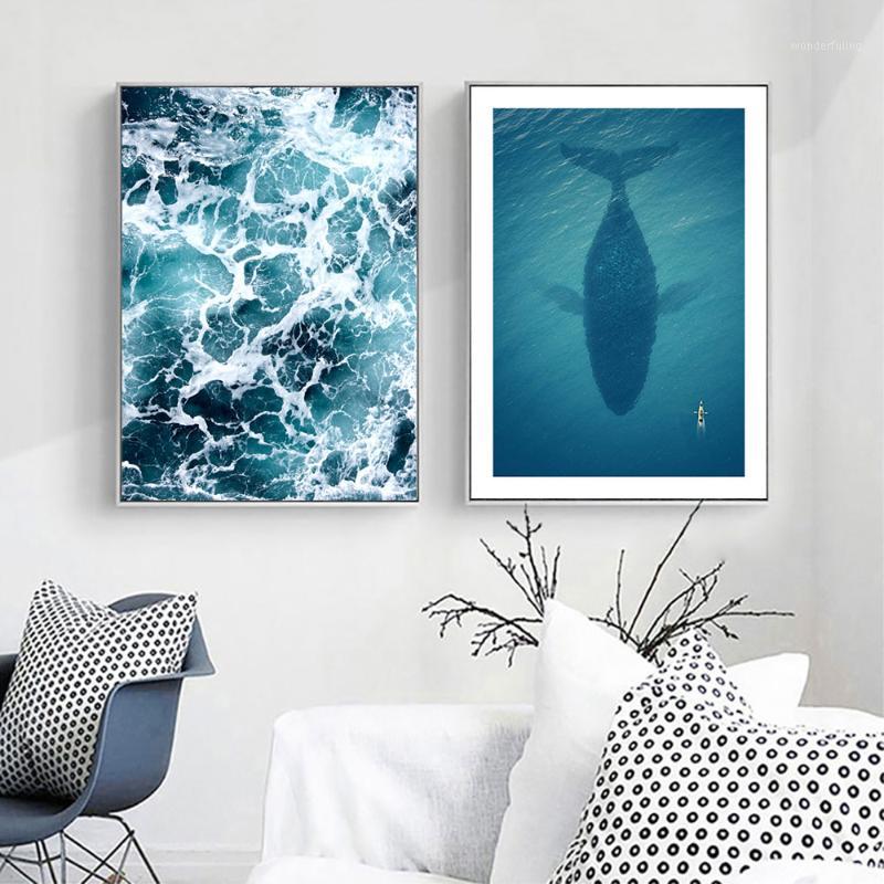 

Sea And Whale Canvas Painting Wall Poster Blue Beach Wall Pictures For Living Room Landscape Art Print Home Decor Unframed1