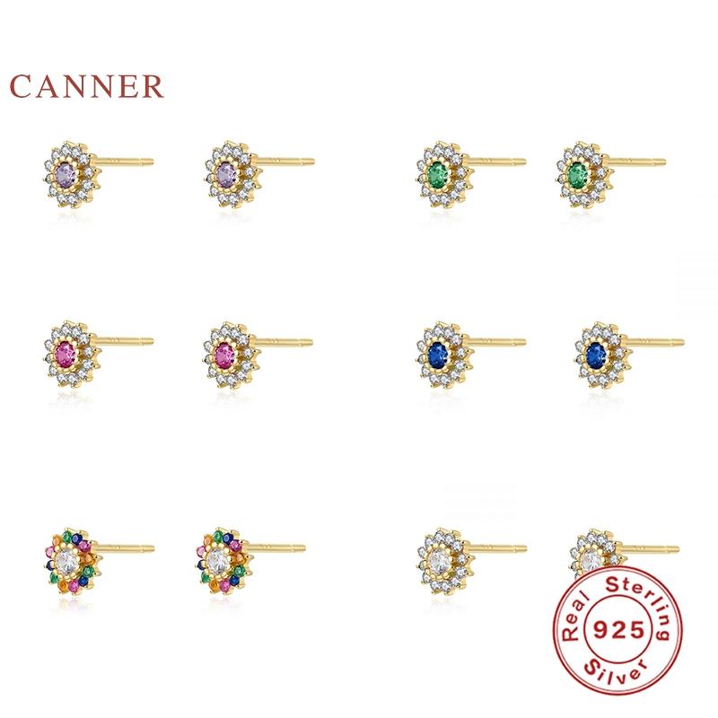 

CANNER Earrings For Women 925 Sterling Silver Pendientes Color Zircon Piercing Stud Earrings Huggie Korean Fine Jewelry