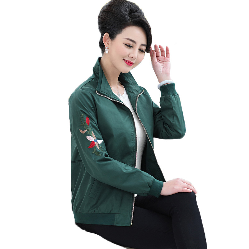 

2021 New Female Fashion $new Jacket Large Size 5xl Embroidered Spring Outerwear Mother Zipper Short Jackets TWYA, Black