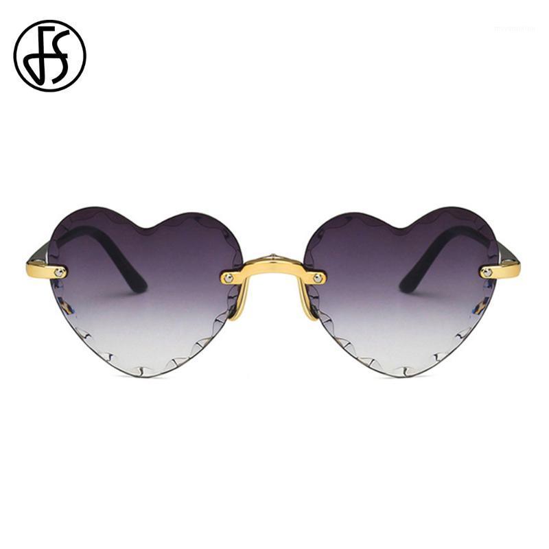 

FS Fashion Love Heart Sunglasses Rimless For Women Cute Wine Red Pink Lens Ladies Gradient UV400 Goggles Shades Eyewear 20201