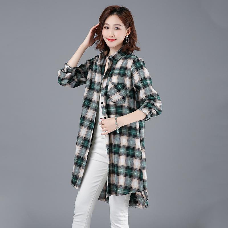 

2021 Loose Autumn Winter Outwear Blouse Shirt Korea Design Preppy Style Chic Casual Blouse Women Spring Fashion Long, Green