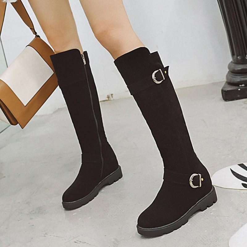 

Fashion Women Knee-High Long boots Suede Square Heels Solid Color Zipper Knee-High Shoes woman Round Toe Boots botas mujer, Beige