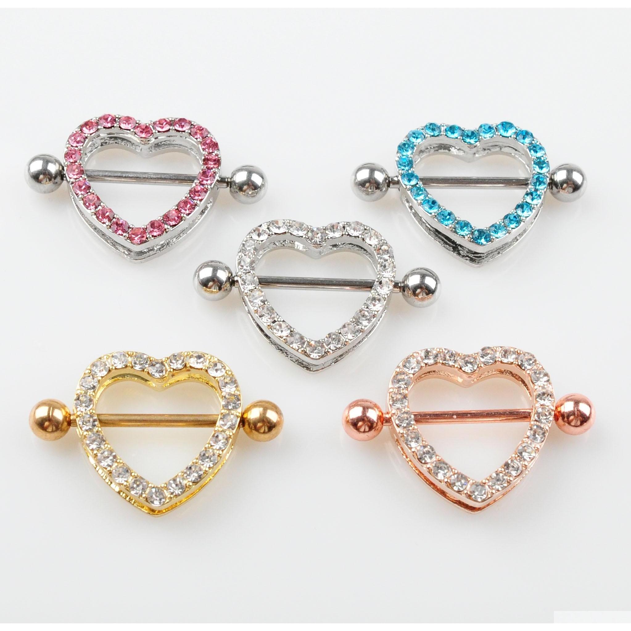 

D0985 (5 Colors ) Nice Stone Heart Style Nipple Ring Piercing Jewelry 20 Pcs Pink Color Stone Drop Piercing Body Jewelry Shipping 7Rttk