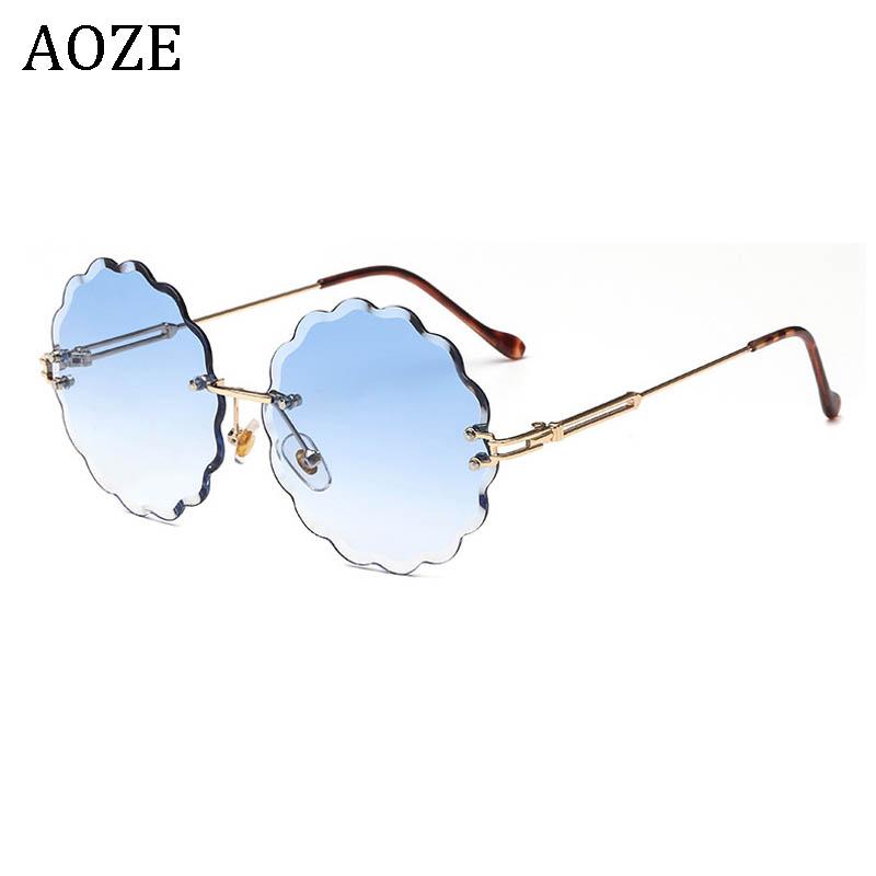 

Sunglasses 2021 AOZE Vintage Round Women Men Fashion Rimless Glasses Retro Candy Colors Sun Zonnebril Dames UV400
