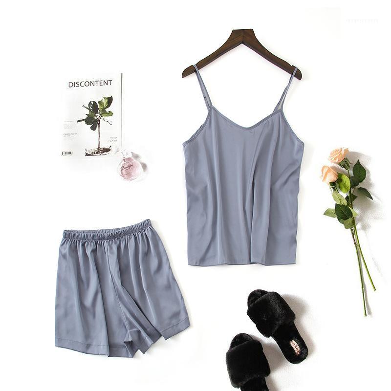 

Pajimas for women Summer Sexy Sleeveless Strap Sleepwear Satin Fresh Girls Nightwea Casual v-neck homewear1, Vest-green
