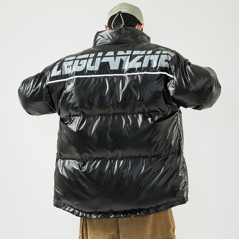 

2021 Autumn Winter New Man Reflective Korean Streetwear Men's Graphic Printed Casual Oversize Warm Parkas B9ju, Black