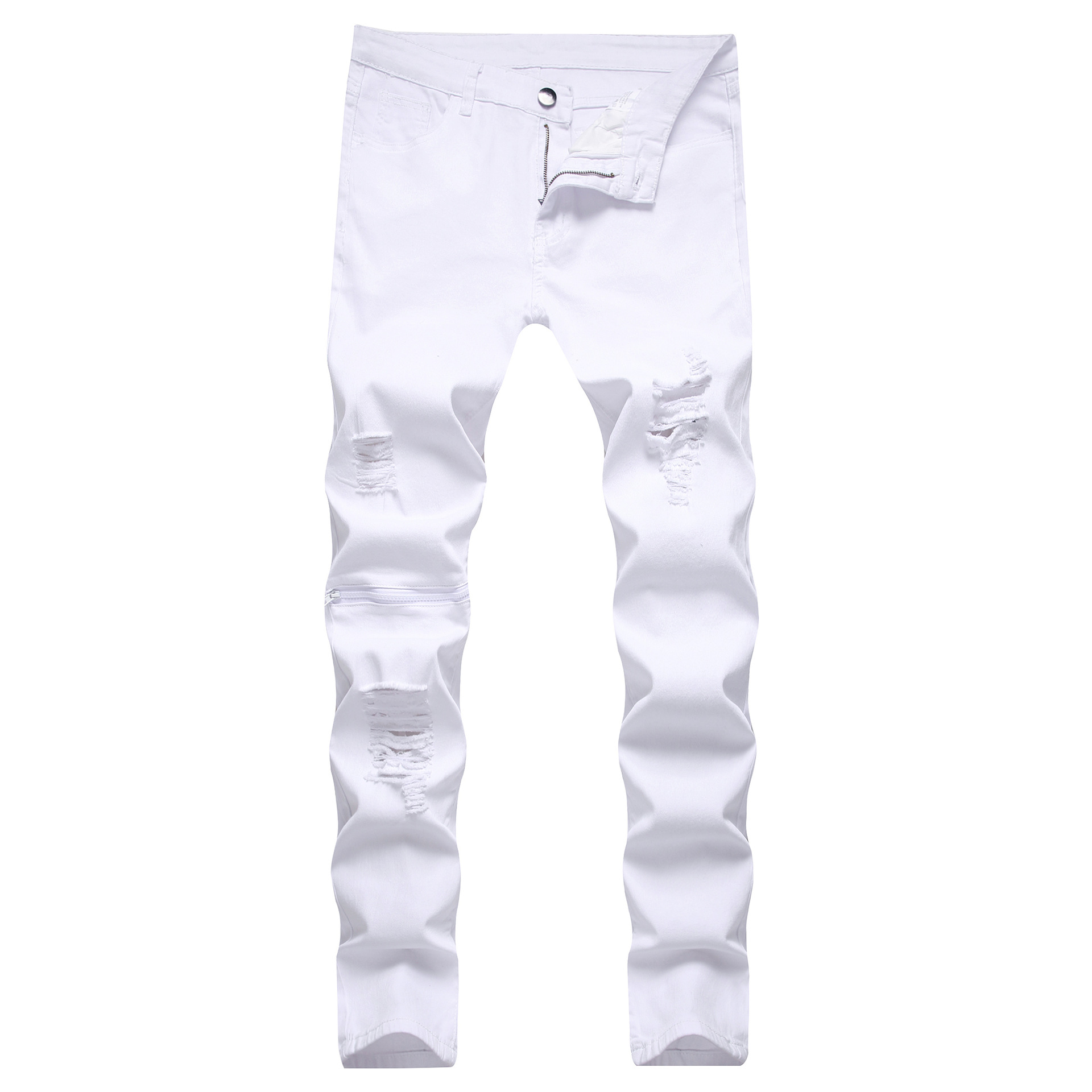

Mens Jeans White Ripped Skinny Distressed Destroyed Male Biker Jeans Hole Distrressed Zipper Slim Fit Denim Casual Male Trousers Pants