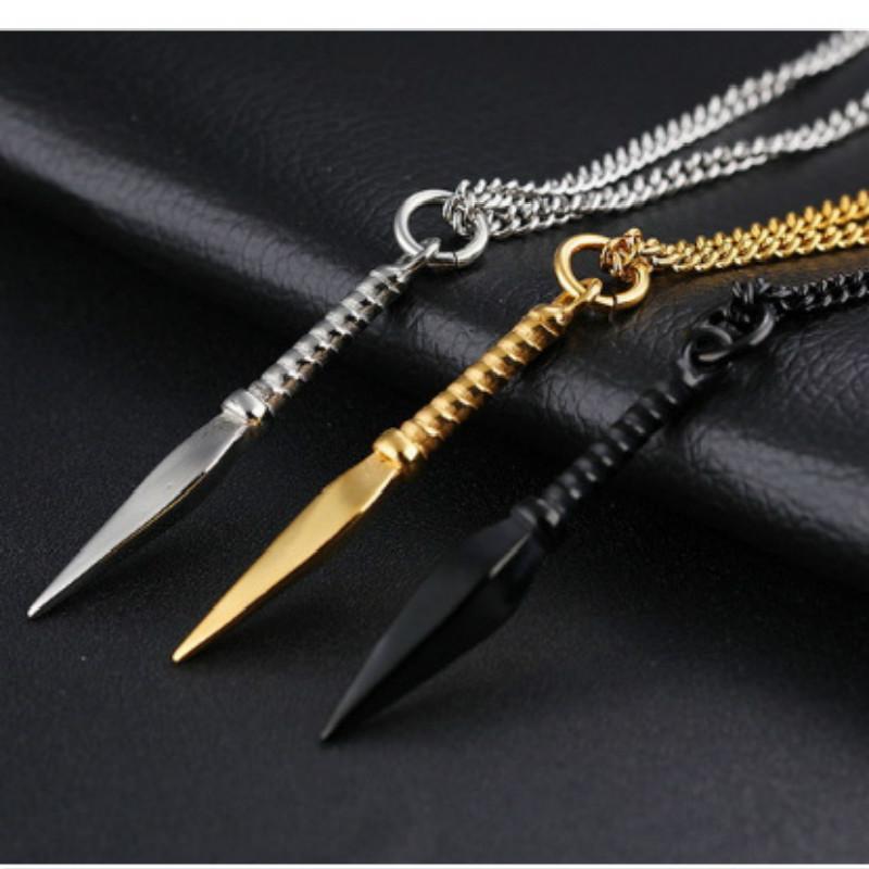 

Fashion Gold / Silver Black Personality Stainless Steel Spearhead Pendant Necklace Men's Lover Gold Chain Gift Accessories