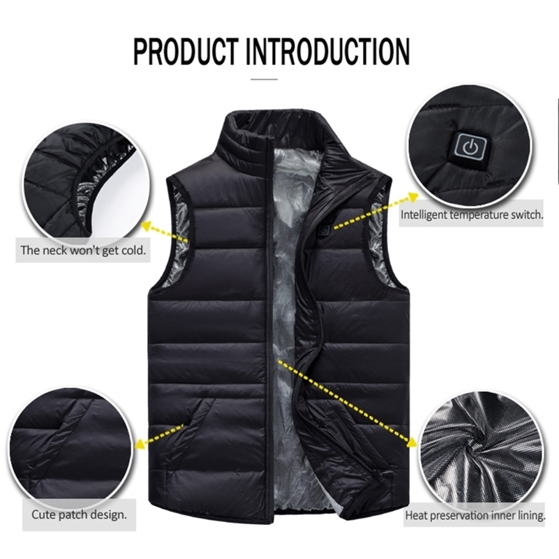 

OLEKID USB Charging Smart Electric Heating Children Vest Winter Warm Boy Waistcoat 3-14 Years Kids Teenger Girl Vest 201106, Black