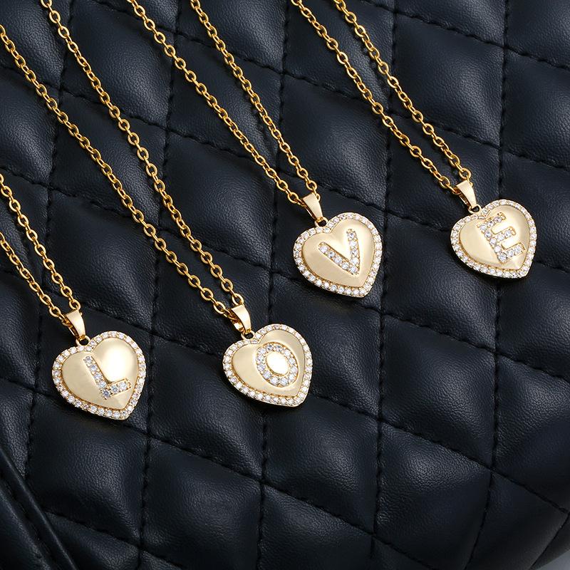 

Gold Chain Initials Heart letter Necklace Pendants For Women 2020 Jewelry Cubic Zircon 26 Alphabet Choker Necklace Couple Gift
