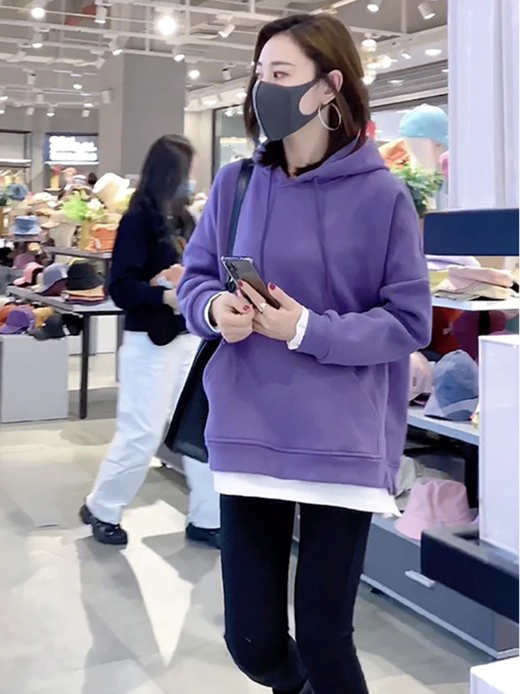 

2021 Size Big Female Sweater Fall and Winter New Fat Sister Loose Plus Velvet Coat 0KX2, Black