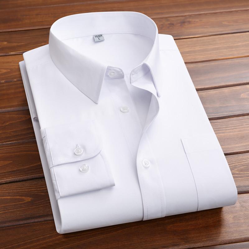 

2020 autumn High Quality men' shirt long sleeve men shirts Solid Causal Slim Fit Formal Business Shirt Brand Man Dress Shirts, White