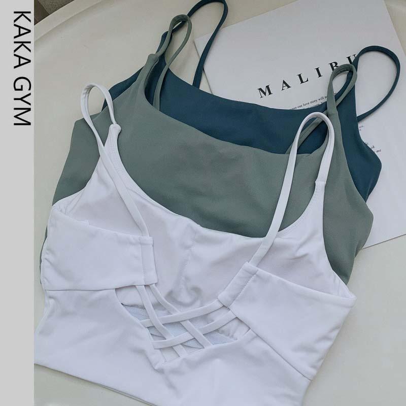 

Women Sexy Back Cross Sport Bras Strappy High Impact Gym Vest Fitness Crop Top Running Workout Cloth, Yellow