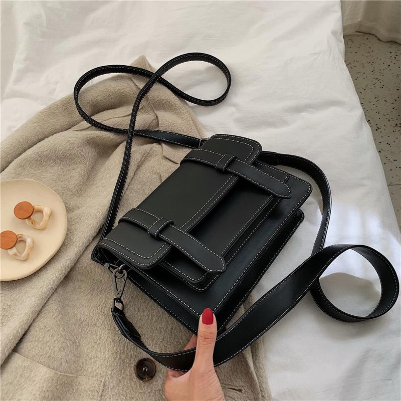 

Western style texture PU leather shoulder bag packet female wild 2021 new winter fashion Western style Messenger Bag, Black