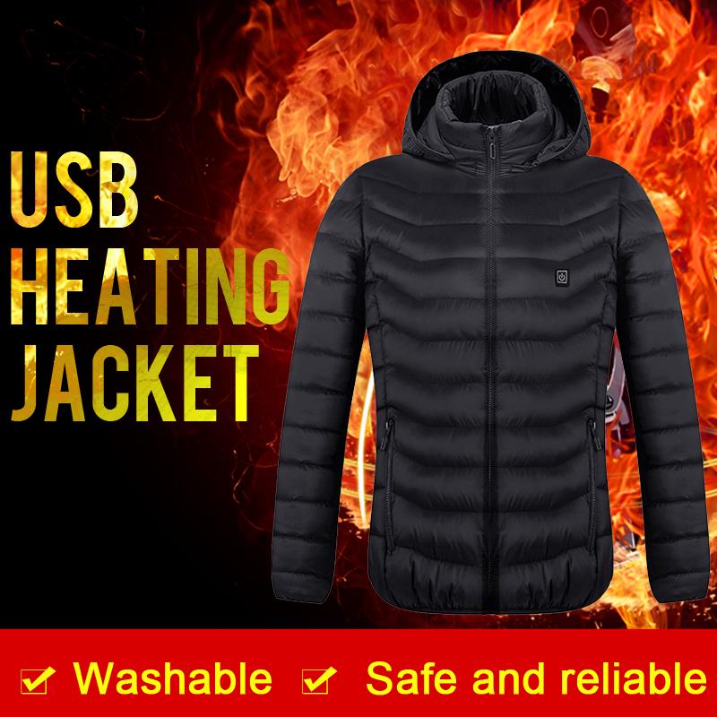 

Mens Women Heated outdoor vest Coat USB Electric Battery Long Sleeves Heating Hooded Jacket Warm winter Thermal Clothing Skiing, Black