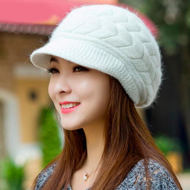 

Fall Winter fashion Beanies Knitted Hat Fur Cap Snapback Cap Lady Female Brim stripe Skullies Women Hats Gorros, Black