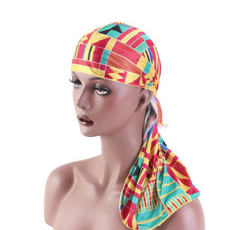 

XEONGKVI African Printed Emulation Silk Bind Silky Durag Skullies Beanies Spring Autumn Brand Turban Pirates Hat For Women Men