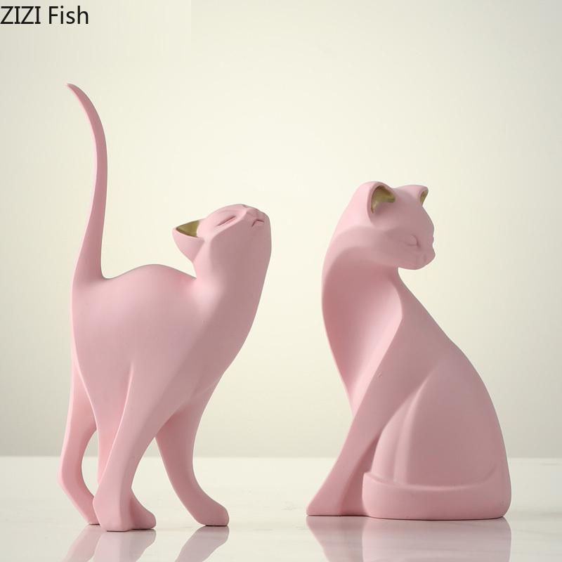 

Nordic Figurine Pink Geometric Golden Ears Cat Desktop Decoration Cute Cartoon Yoga Animal Resin Ornaments Gifts for Children