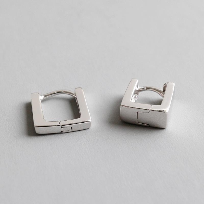 

925 sterling silver earrings jewelry punk Square Circle Hoop Earrings white gold color