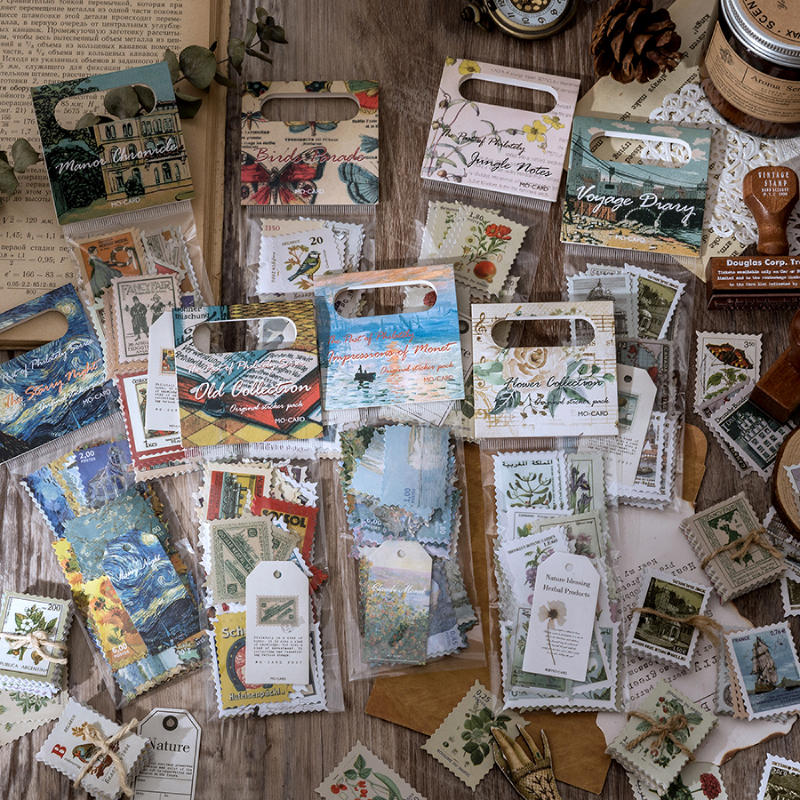 

60 pcs/lot Vintage Stamp Stickers pack Van Gogh aesthetic Sticker Scrapbooking Decorative Diary Stick Label Album bullet journal