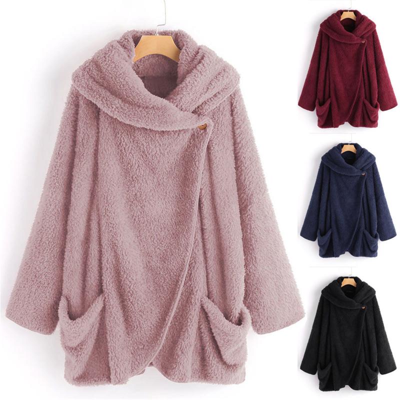 

Plus Size Fashion Plush Coat Casual Ladies Faux Fur Turtleneck Cardigan Jacket Coat Female Winter Long Sleeve Womens Outerwear, Black