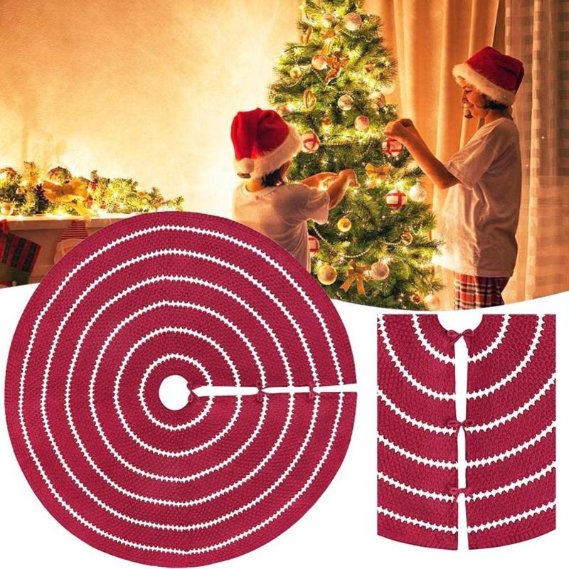 

Knitting Red Christmas Tree Skirt Round Carpet Christmas Decorations For Home Floor Mat New Year Xmas Tree Skirts