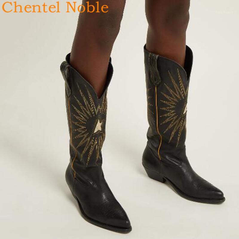 

2020 chentel Leather Embroidery Retro Boots Women New Botas Mujer Sapato Feminino Ladies Shoes Boots Two Style1, As picture