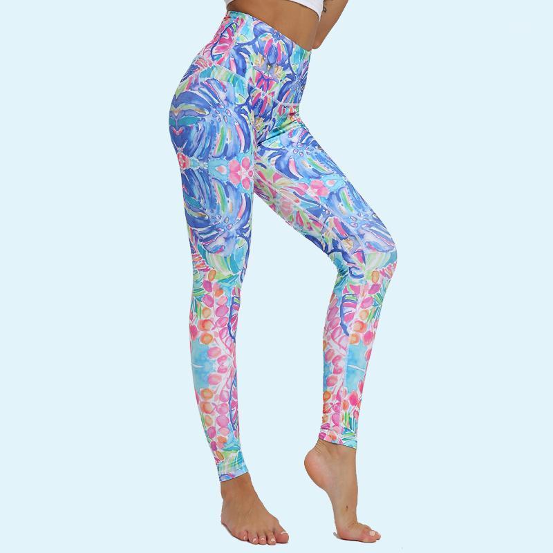 

Breathable Quick Drying Plant Yoga Pants Fitness High Waist Tight Elastic Exercise Leggings Women Print Colorful Elastic Waist1, 6106