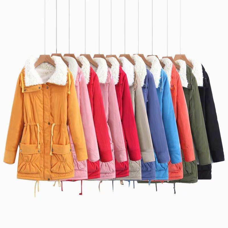 

Women Parkas Winter Coat Thick Hooded Jacket Cotton Warm Female Outerwear Zipper Pocket Hooded Drawstring Overcoats, Black