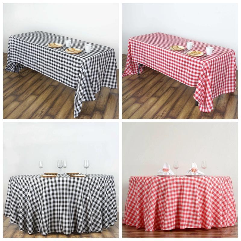 

Wholesale Price Plaid Tablecloth Rectangular Checkered Polyester Linen Table Cloth Overlay For Wedding Event Party Decoration1, White