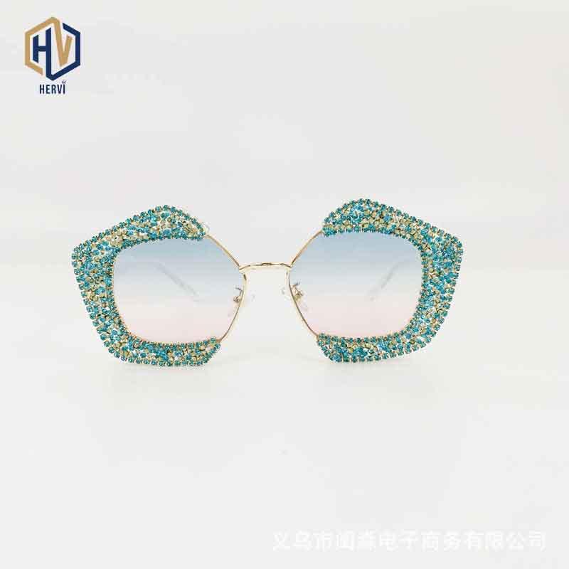 

Irregular Oversized Sunglasses Women Two Tone Lens Small Rhinestone Decoration Sun Glasses Fashion Big Frame Eyeglasses UV400