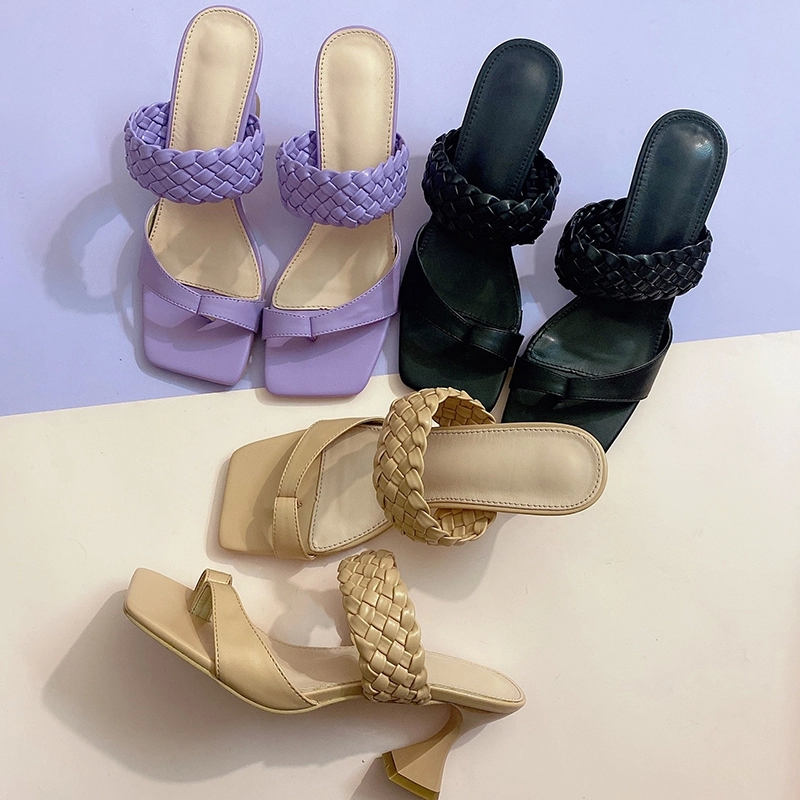 

Heels Sandals Women Flip Flop Ladies Weave Open Toe Peep Female Casual Shoes Slippers Leisure Sandals Female Beach Flip Flops #i57R, Black