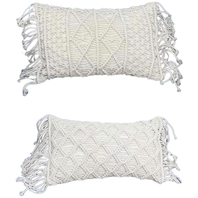

2pc 30X50cm Macrame Hand-Woven Cotton Thread Pillow Covers Sofa Cushion Cover Decorative Pillowcases Home Textile -E & B Pillow Case, White