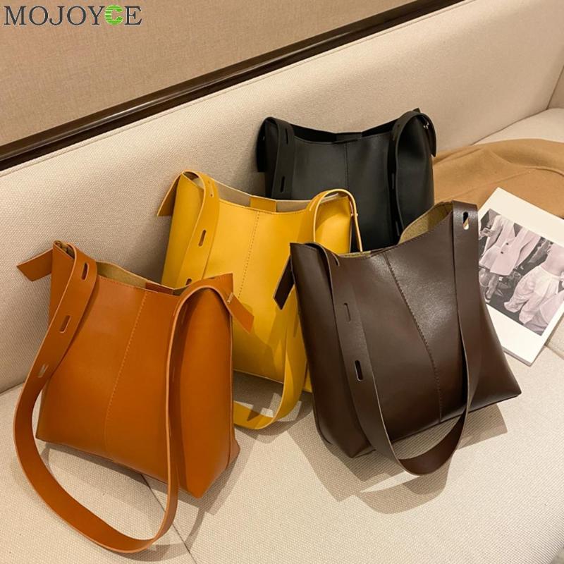 

PU Leather Crossbody Bags Simple Solid Color Summer Lady Bucket Bags Handbags Female Simple Totes for Women 2021 Trend, Black