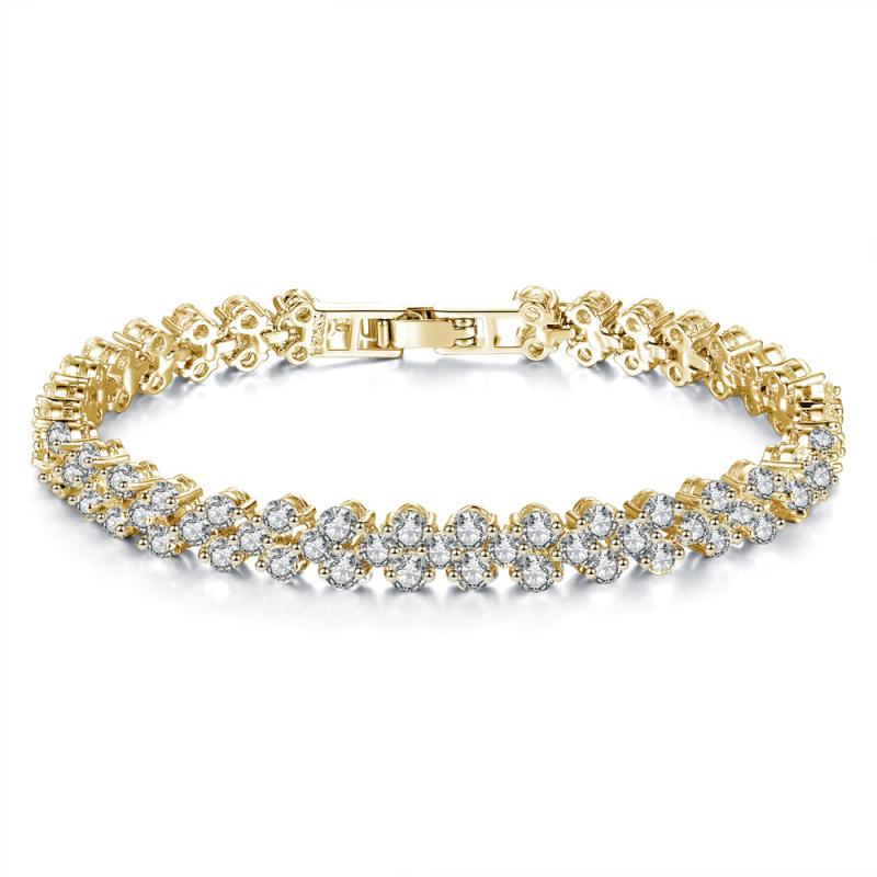 

2020 New White/Yellow/Rose Gold Color + Austrian CZ Cluster Tennis Bracelet for Women Fashion Jewelry Pulseira Feminina