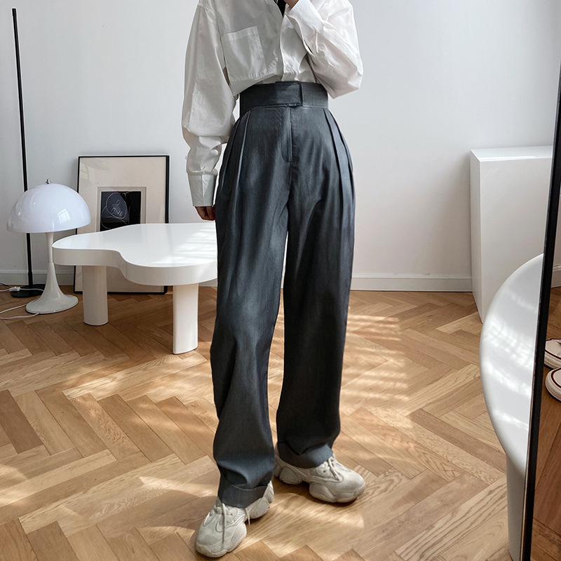 

High Street Suit Women's New Fall Vertical Style Tall Rubbing Pants Ra0i, Gray