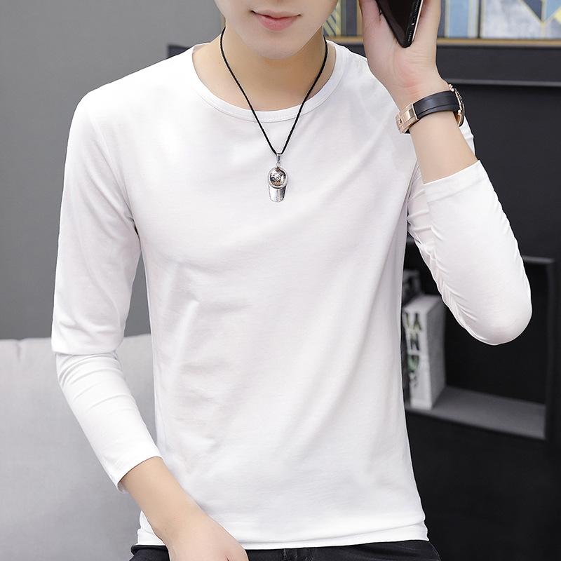 

T Shirt Men New Slim Fit Solid Color Youth Tshirt Large Size Men's Long Sleeve T-shirt T Shirts O-Neck, Light grey