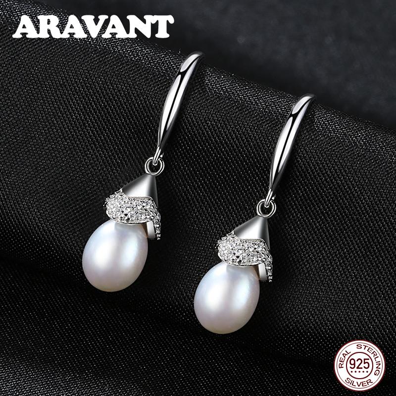 

Dangle & Chandelier 925 Sterling Silver Freshwater Pearl Drop Earings Women Vintage Wedding Earrings Jewelry 3 Colors