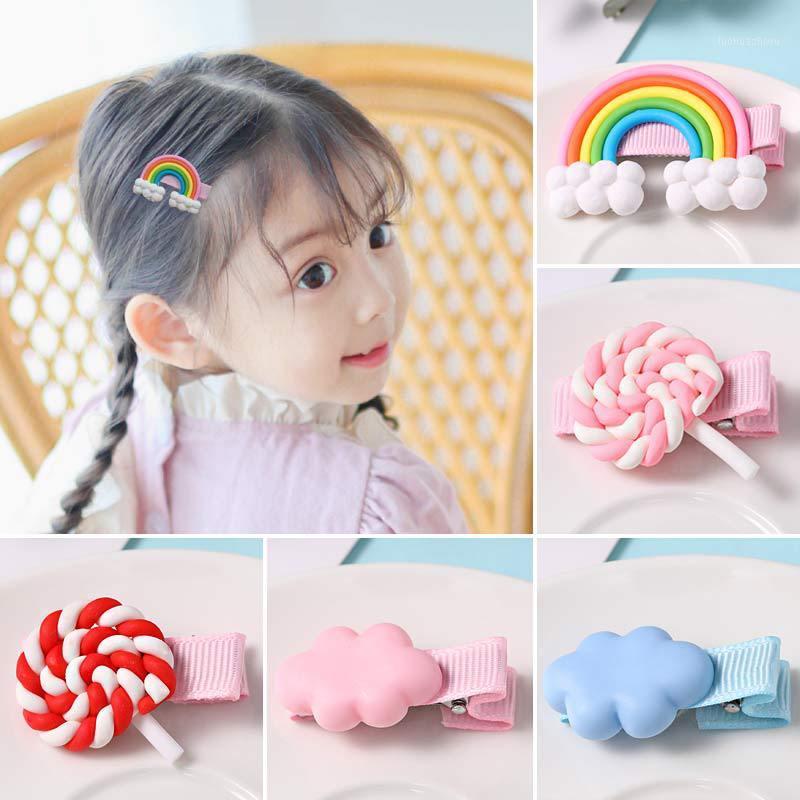 

Kids fashion Cartoon Cute Hair Accessories rainbow Colorful Lollipops Hairpins Girls Candy Color Hair Clips1