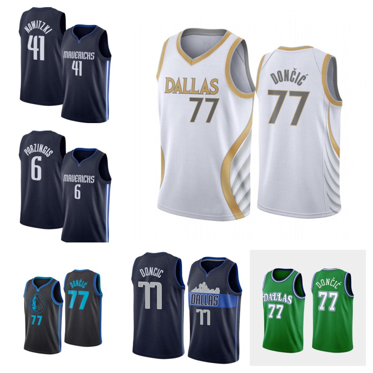 

2020 Luka 77 City Doncic Jersey Retro Dirk 41 Nowitzki Jerseys DallasMavericks2021 City Basketball Jersey, Black;red