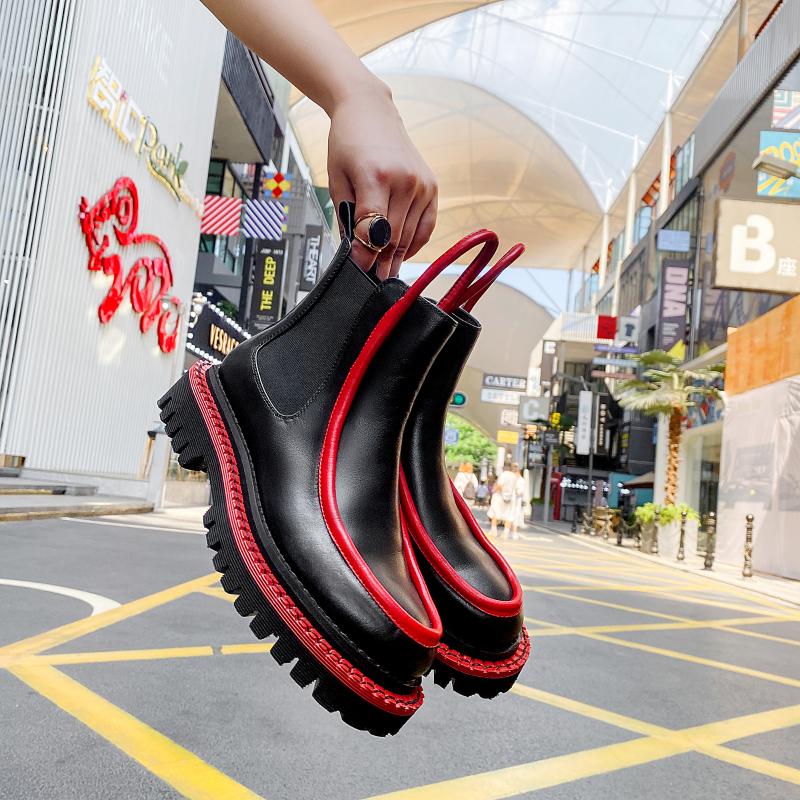 

2020 Pocket Motorcycle Boots Women Platform Shoes Womens Ladies Wedge Black Shoes Ankle Boots Punk Goth women, White