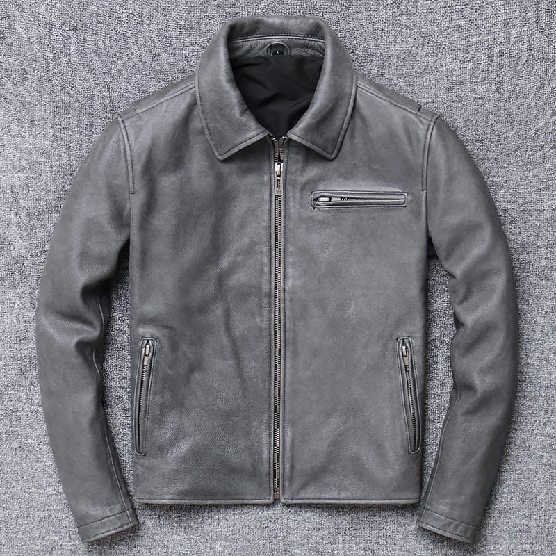 

Tcyeek Winter 100% Genuine Leather Jacket Men Chaqueta 2020 Natural Streetwear Real Cow Leather Coat Mens Veste Cuir Homme 1885, Gray